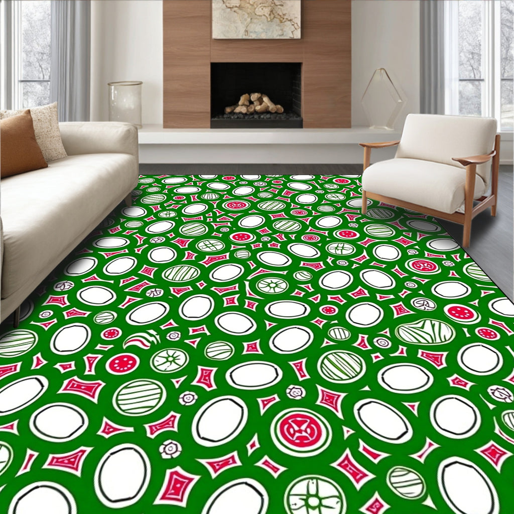 Festive Green Red Circles Garland Rug