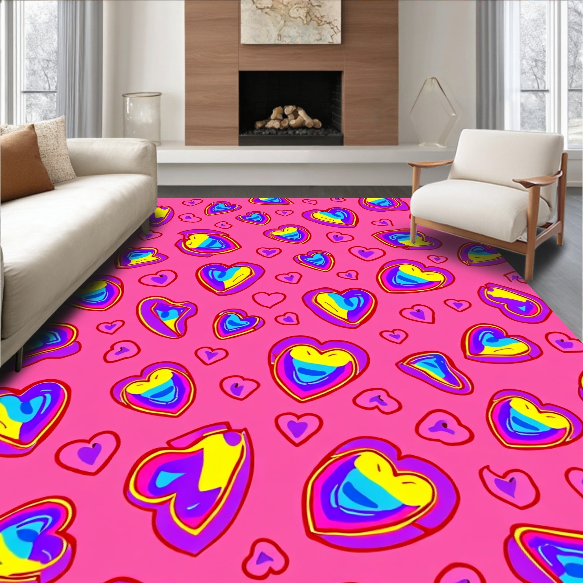 Vibrant Pink Heart Collage Rug