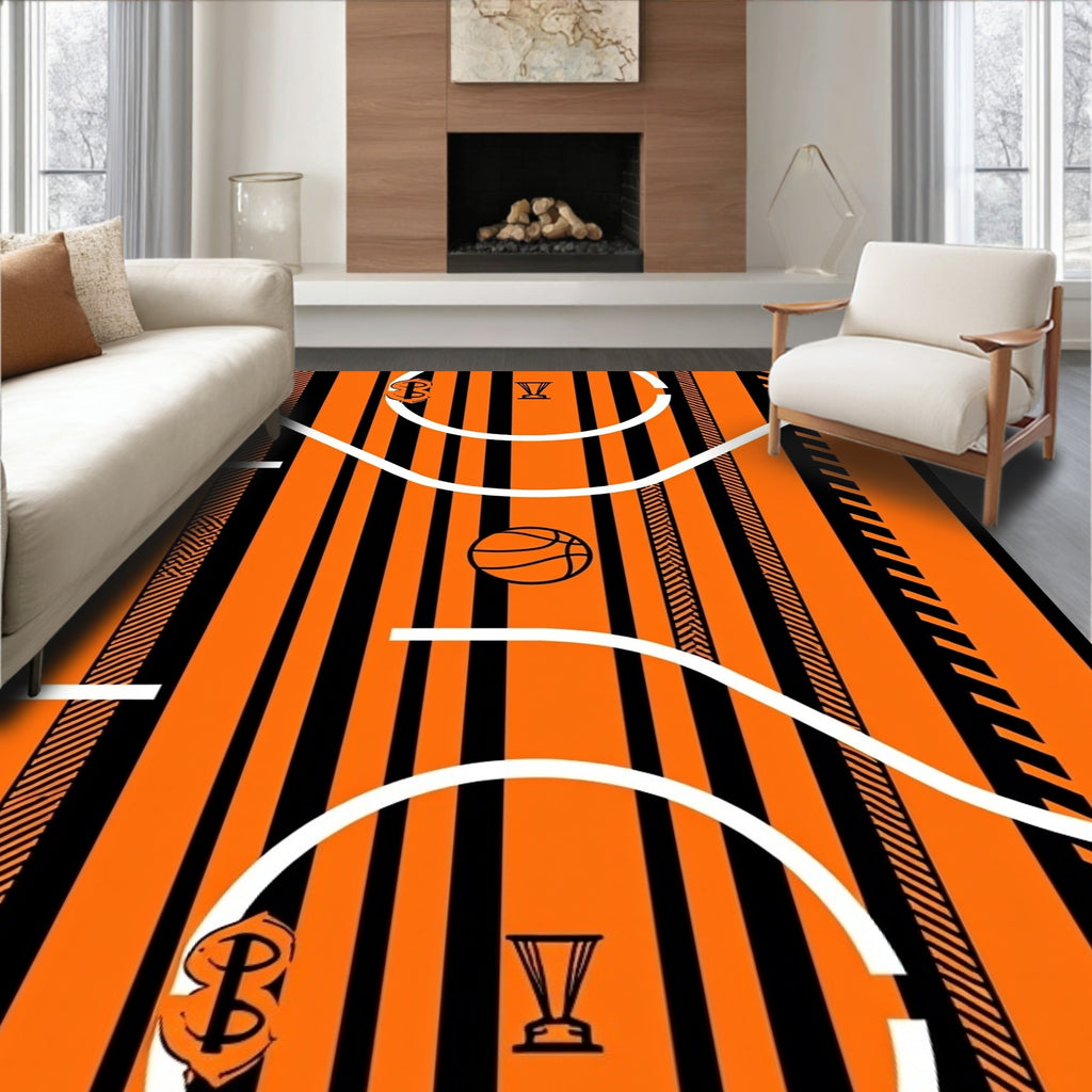 Orange Black Striped Basketball Court Rug