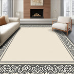 Ornate Black Ivory Scroll Border Rug