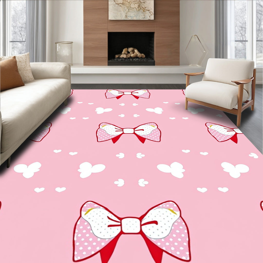 Pink Polka Dot Bows Butterflies Hearts Rug