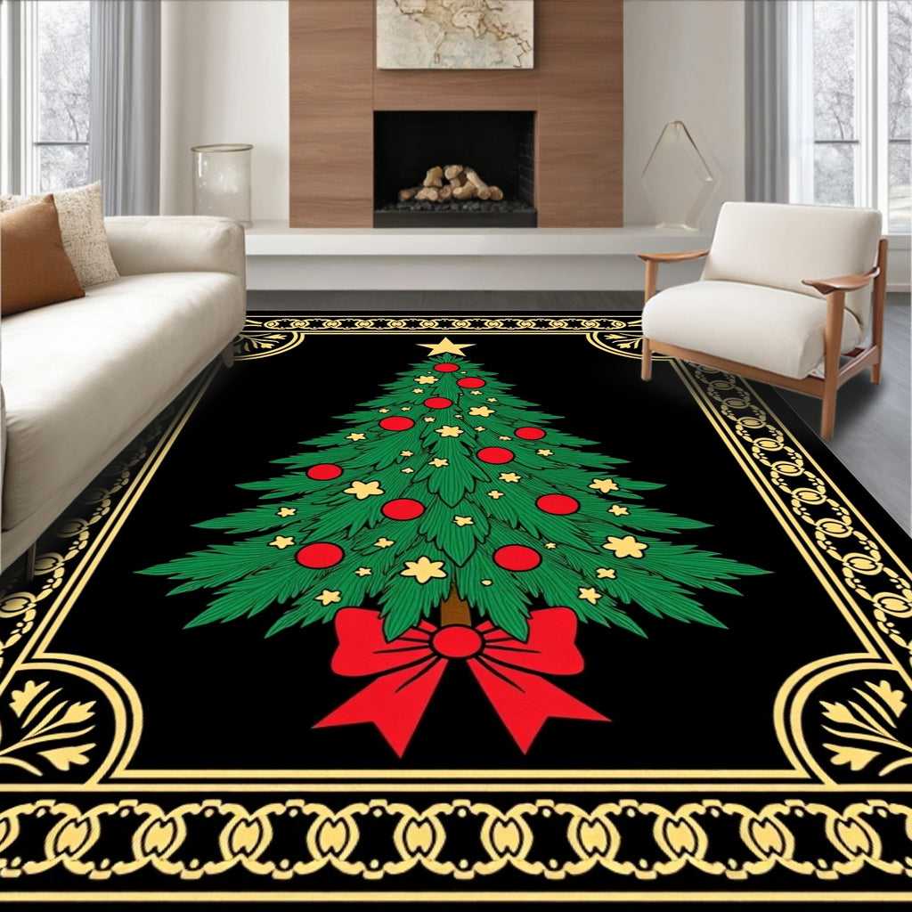 Vintage Red Bow Christmas Tree Rug
