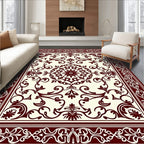 Ornate Crimson Vine Scrollwork Medallion Rug