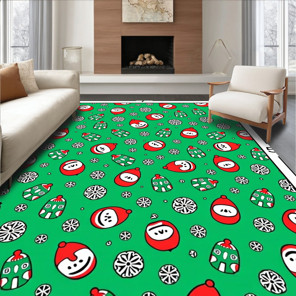 Green Festive Santa Claus Snowflakes Rug