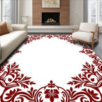 Deep Red Floral Vine Border Rug
