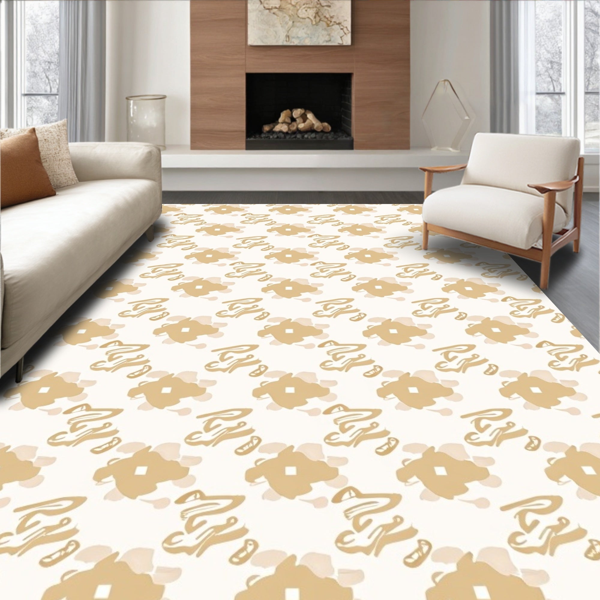 Golden Tan Abstract Brush Strokes Rug