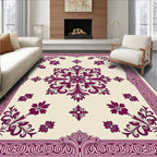 Deep Plum Floral Medallion Border Rug