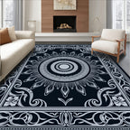 White Sunburst Medallion on Black Rug