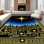 Golden Starry Night Cityscape Rug