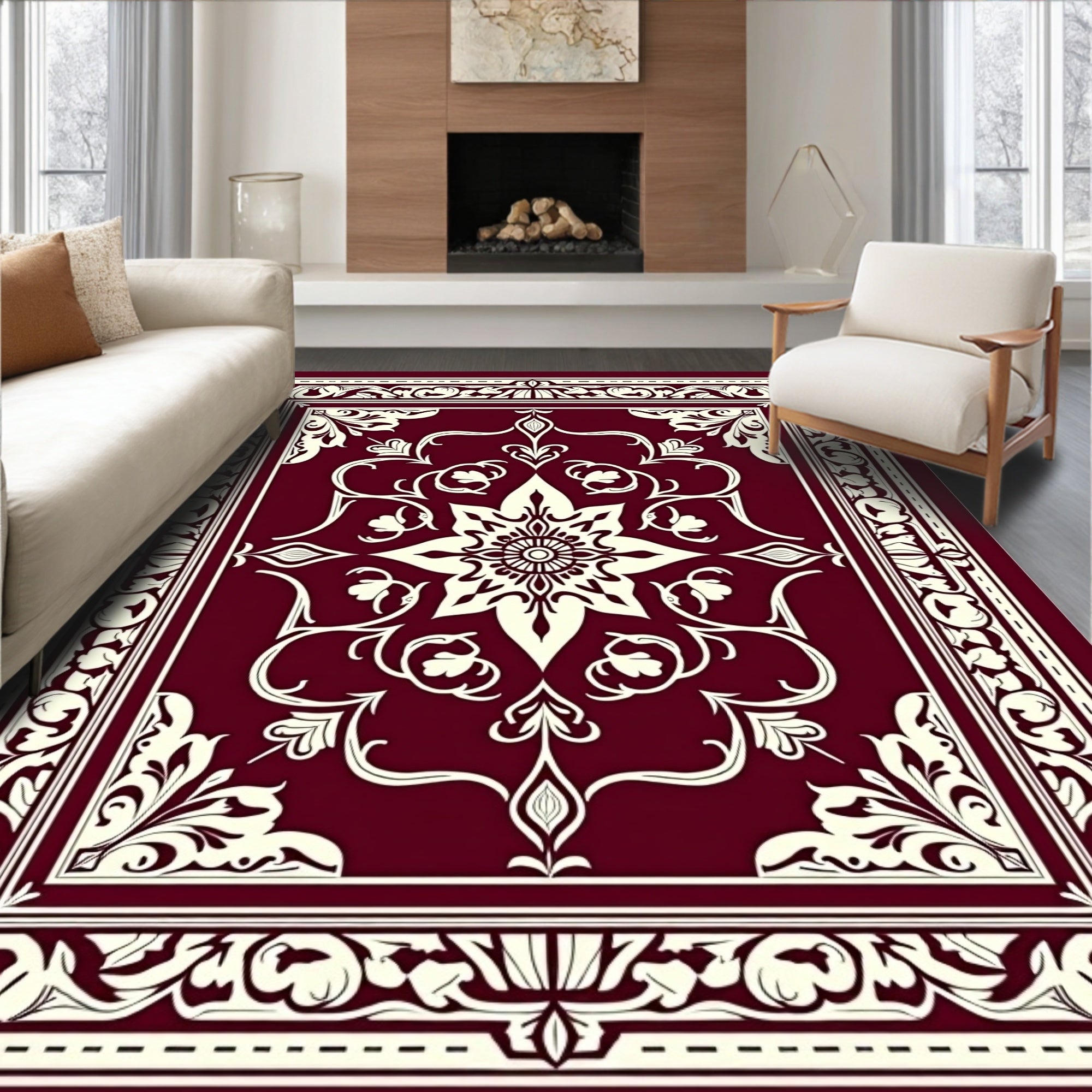 Rich Crimson Floral Medallion Rug