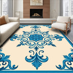 Ornate Azure Scrollwork Symmetry Rug