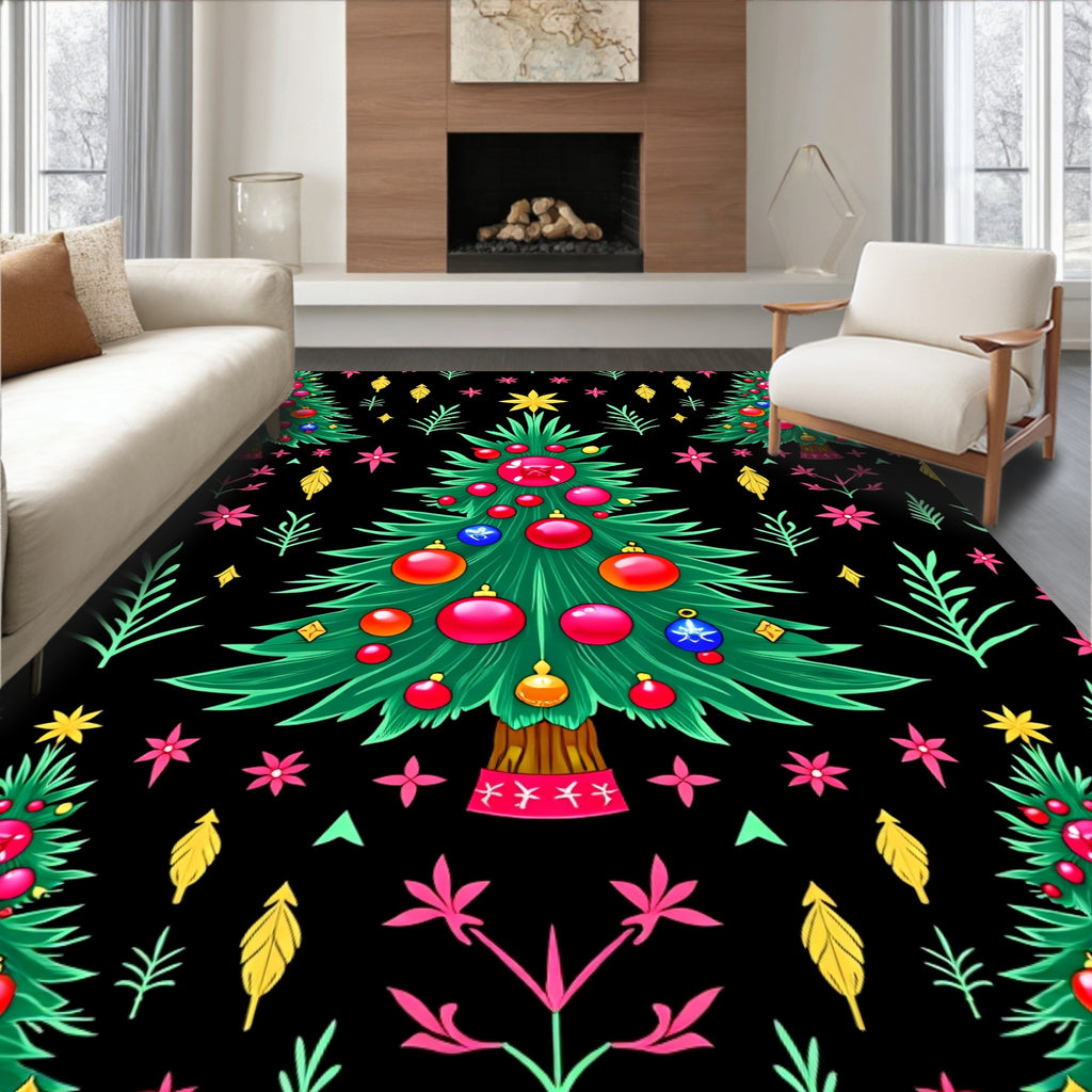 Whimsical Emerald Christmas Tree Garland Rug