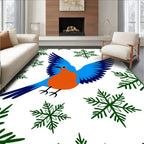 Blue Orange Bird Green Snowflakes Rug