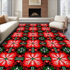 Bold Red White Geometric Snowflake Rug