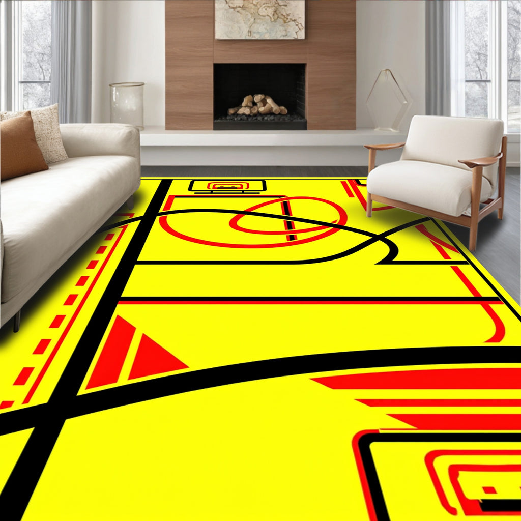 Bold Red Abstract Lines Yellow Rug