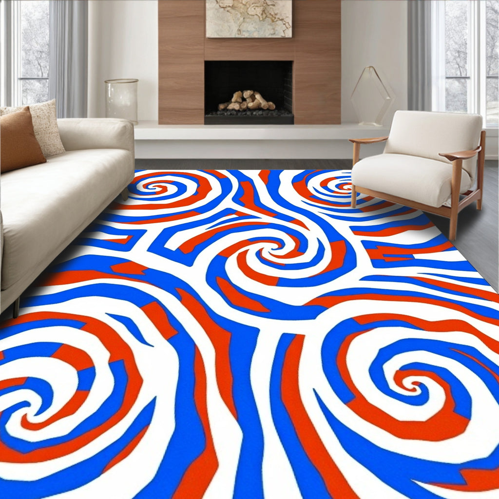 Bold Blue Red Swirl Abstract Rug