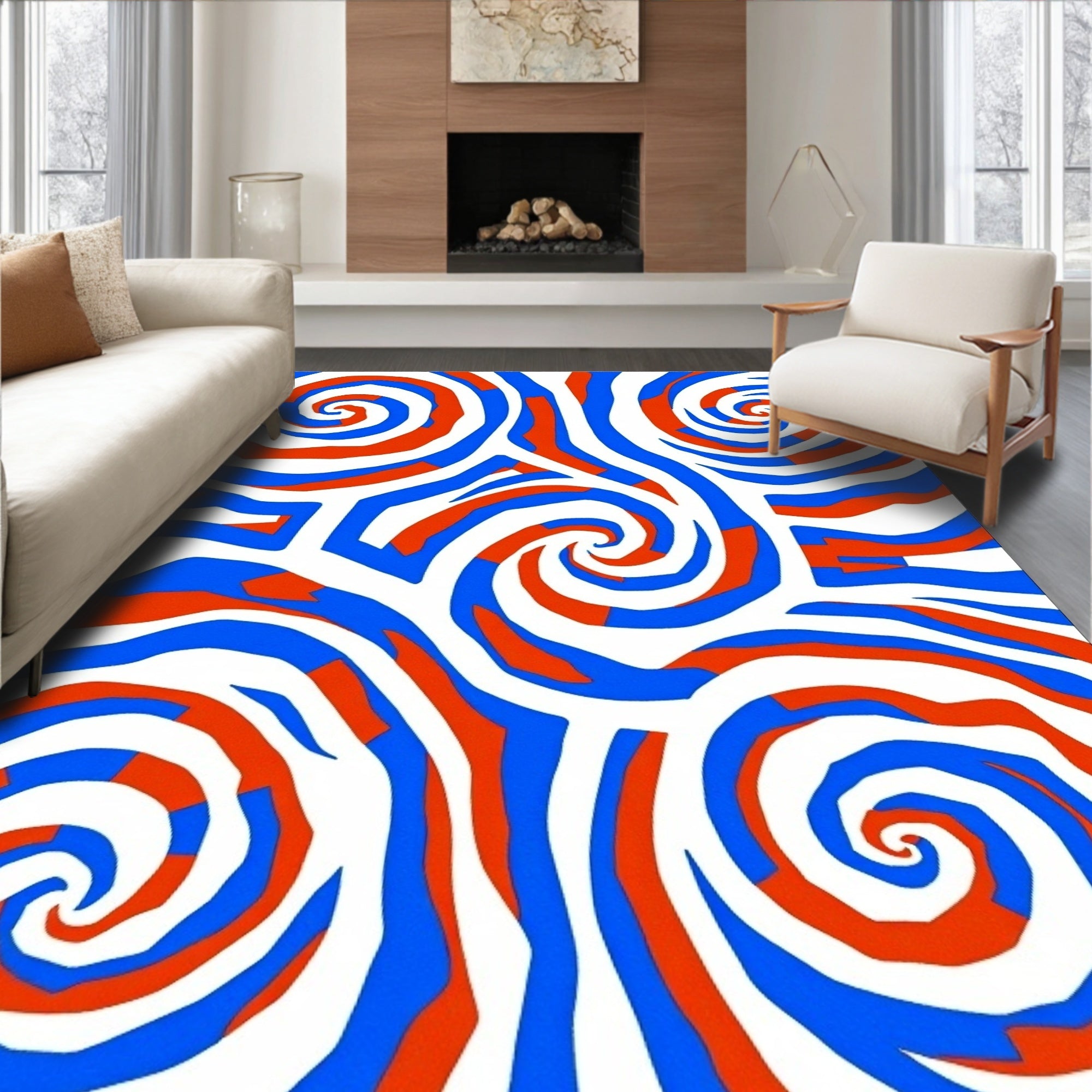 Bold Blue Red Swirl Abstract Rug