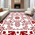 Crimson Floral Medallion Scroll Rug