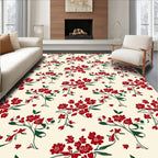 Crimson Floral Branch Background Rug