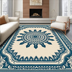 Deep Blue Sunburst Mandala Frame Rug