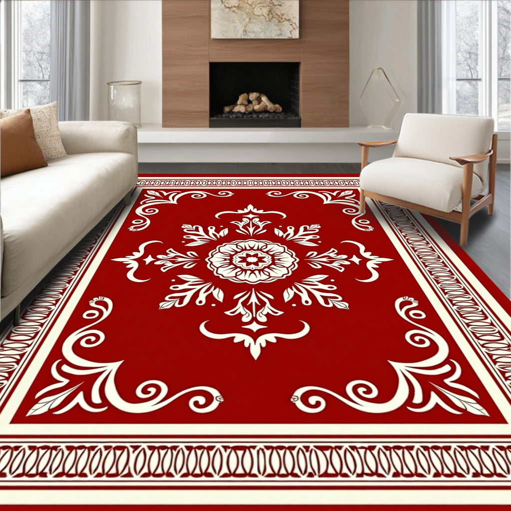 Classic Red Floral Scrollwork Rug