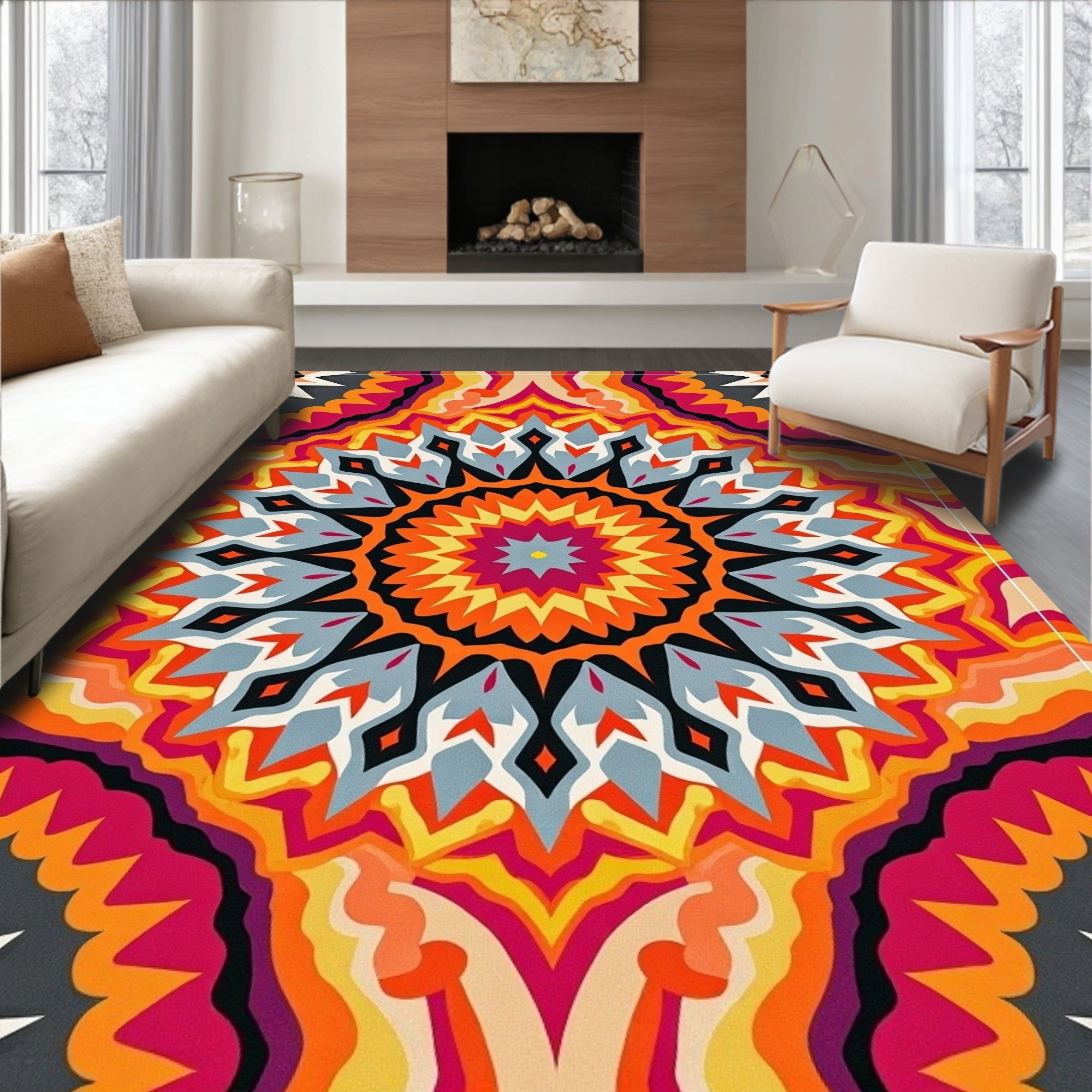 Vibrant Mandala Sunburst Geometric Rug