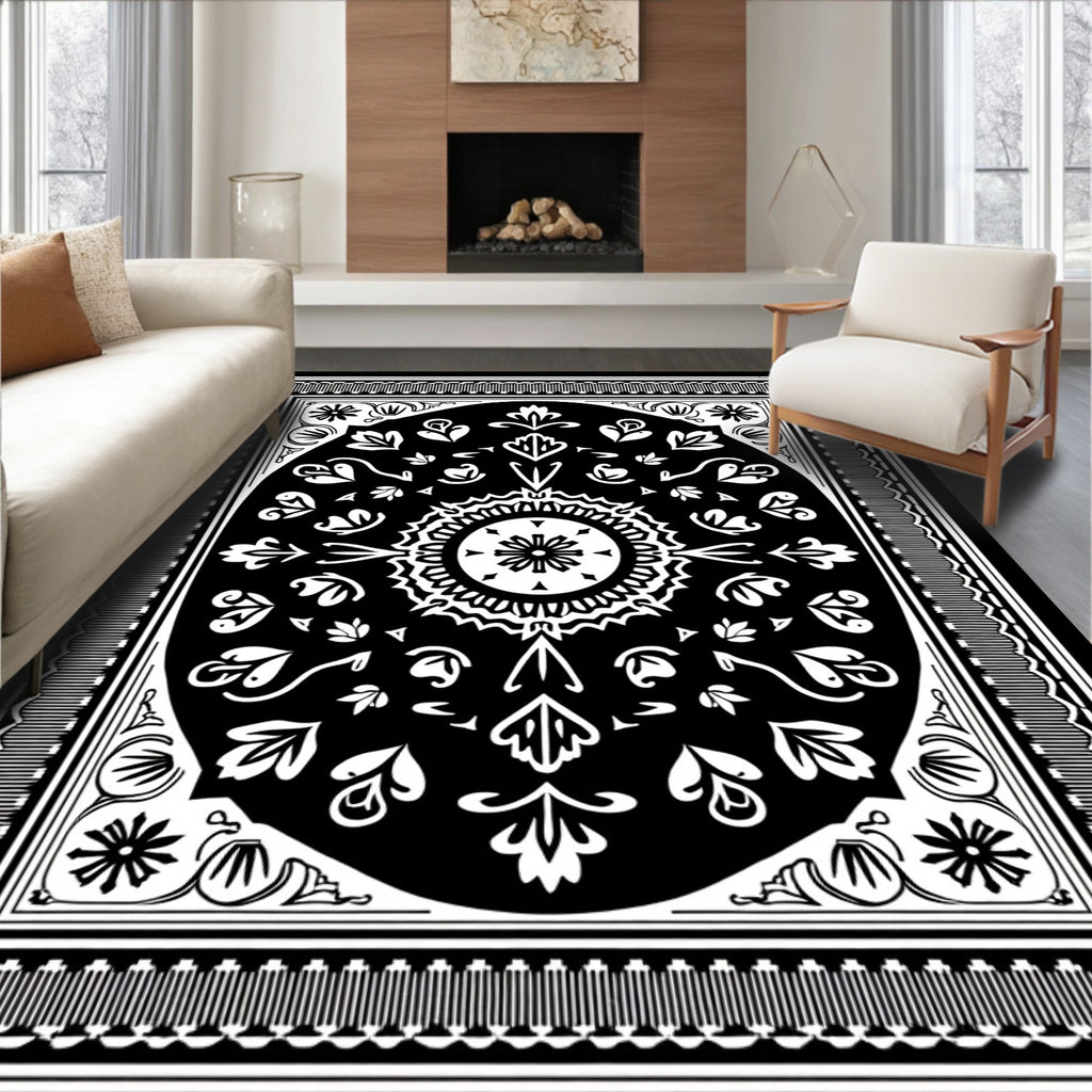 Dark Ornate Botanical Mandala Accent Rug