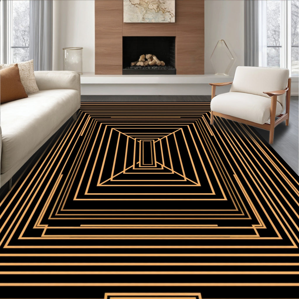 Modern Geometric Gold Tunnel Rug