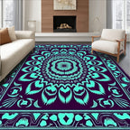 Plum Teal Mandala Floral Medallion Rug