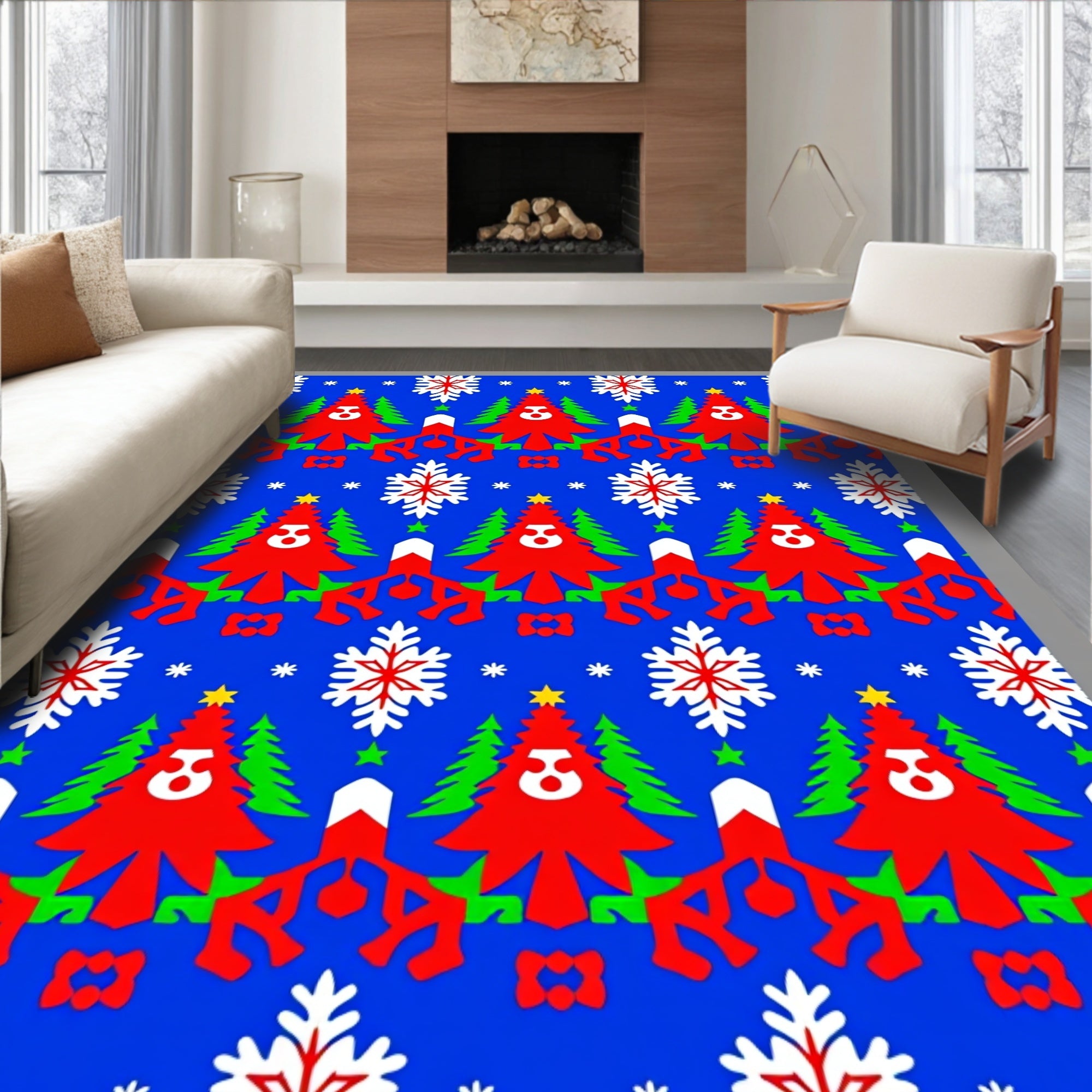 Christmas Trees Snowflakes Holiday Collage Rug