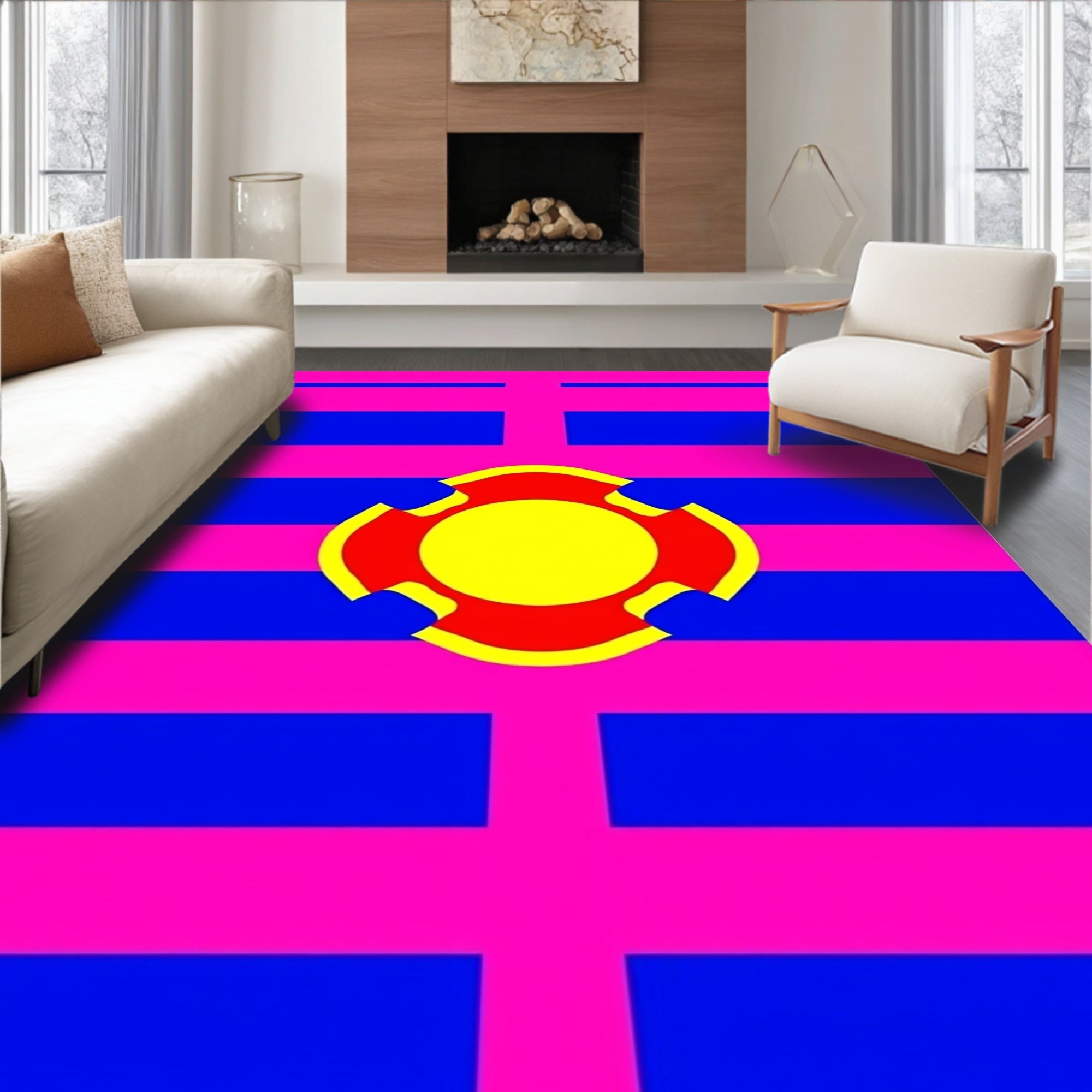 Bold Pink Blue Graphic Sun Rug