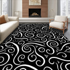 Classic Black White Swirls Rug