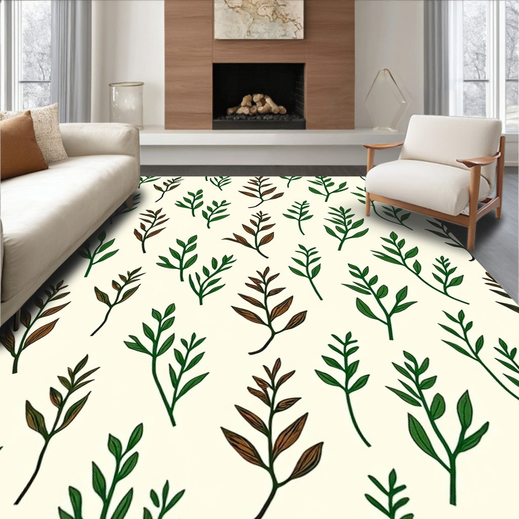 Woodland Branches Tan Green Accents Rug
