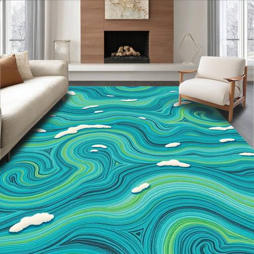 Aqua Green Swirling Clouds Rug