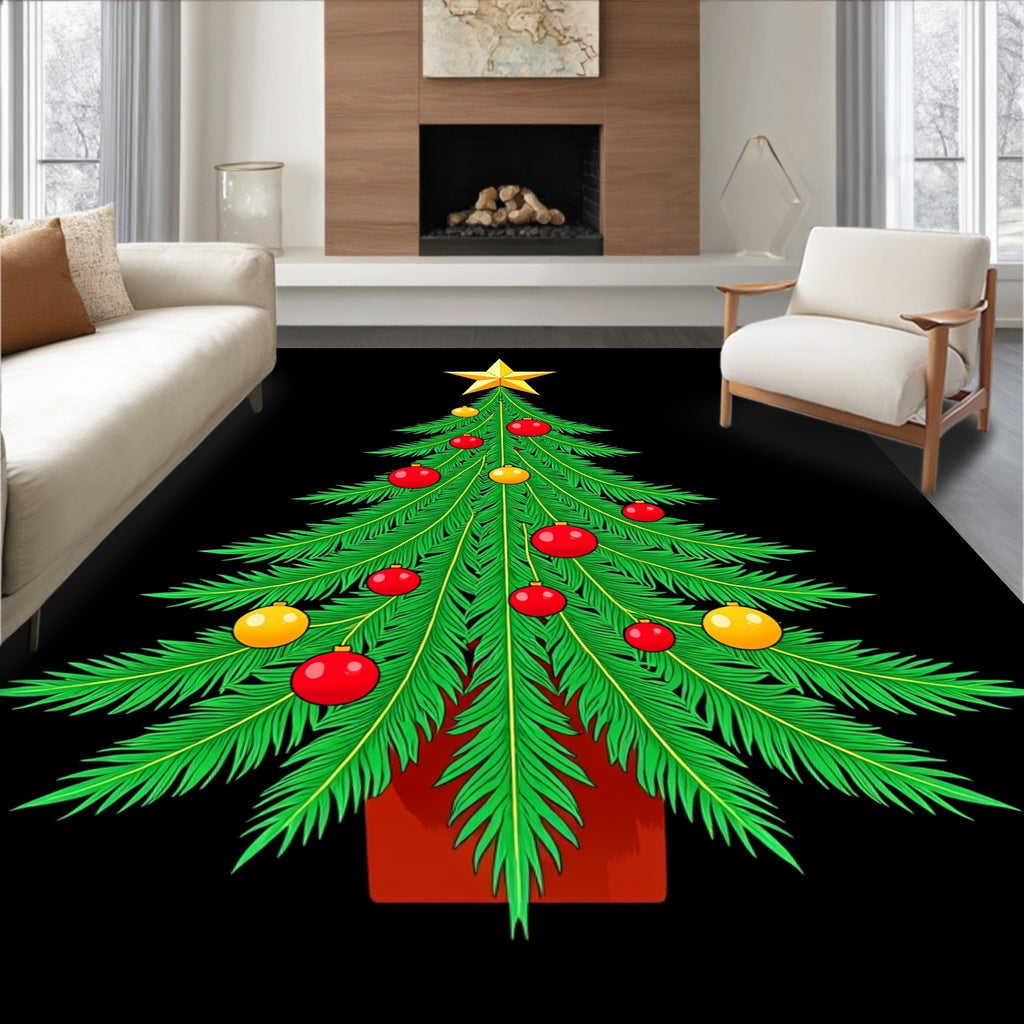 Green Feathered Tree With Red Orbs Rug
