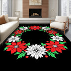 Festive Red White Floral Wreath Christmas Rug