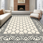 Cream and Black Quatrefoil Border Rug