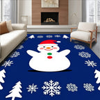 Festive Blue Snowman Snowflake Trees Rug