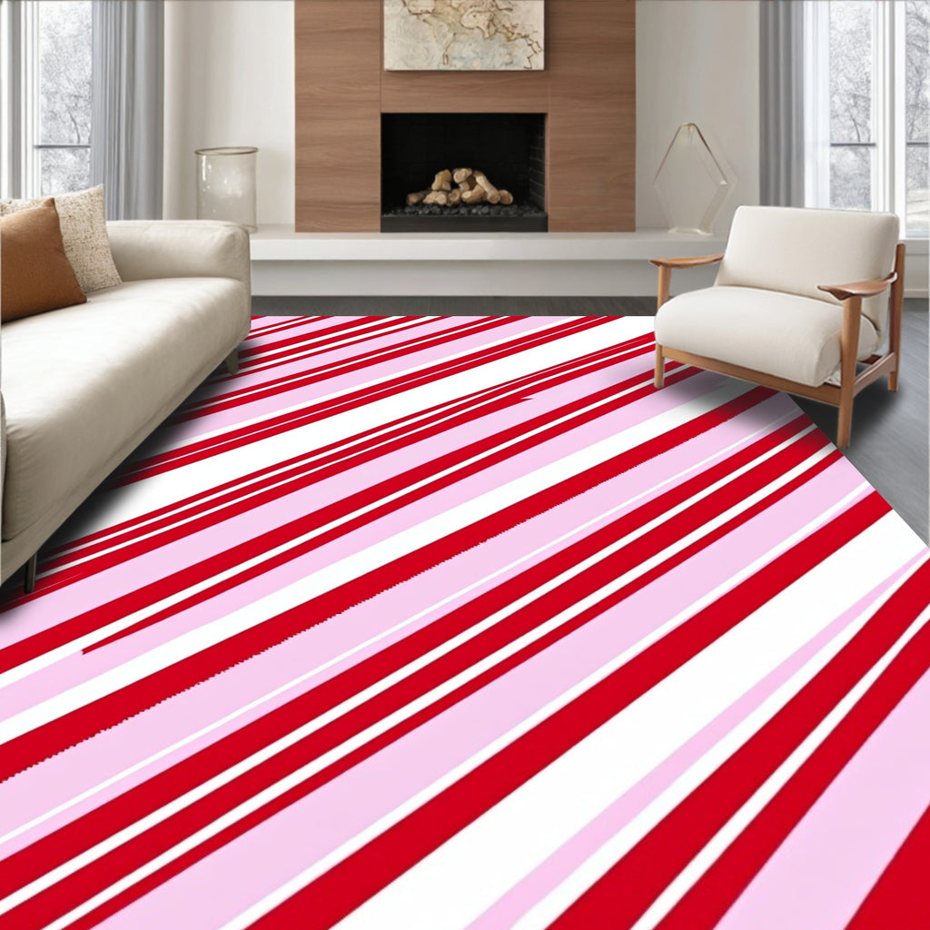 Classic Red Pink Striped Ribbon Rug
