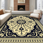 Golden Navy Floral Medallion Rug