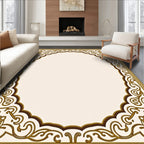 Gold Brown Ornate Scroll Border Rug
