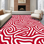 Bold Red Swirl Abstract Lines Rug