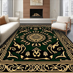 Elegant Green Gold Floral Medallion Rug