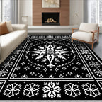 Black White Snowflake Medallion Rug