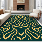 Ochre Swirls on Teal Background Rug