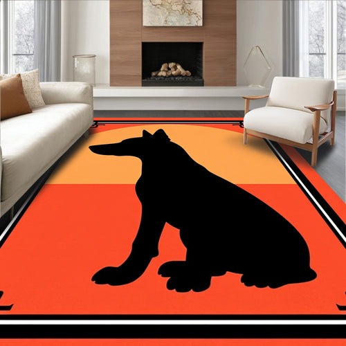 Black Dog Silhouette Sunset Frame Rug