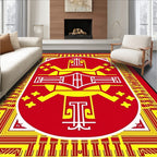 Bold Red Yellow Oval Medallion Rug