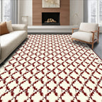 Deep Red Lattice Cream Rug