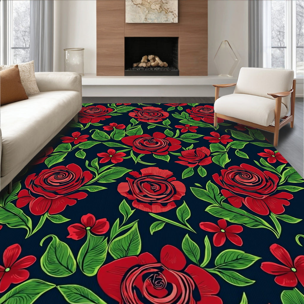 Rich Red Rose Botanical Garden Rug