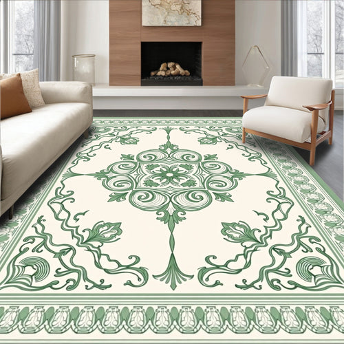Art Nouveau Green Floral Scroll Rug